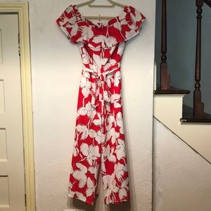 Red and white floral jumpsuit